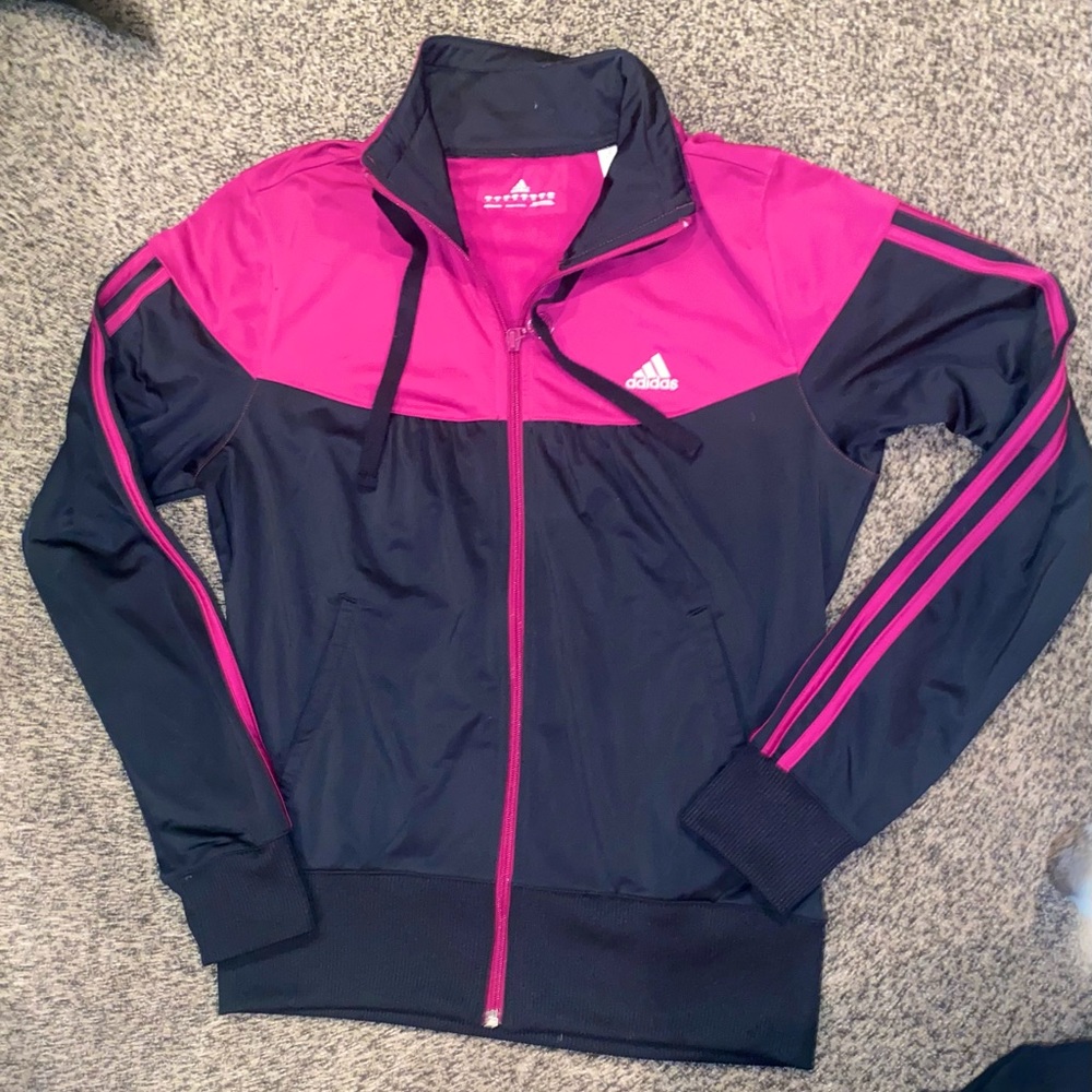 Adidas black and pink zip up jacket